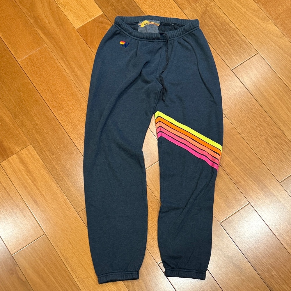 Aviator Nation Navy Joggers with Pink and Yellow Stripes